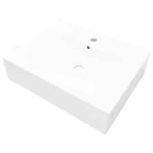 Rectangular Ceramic Basin Sink White with Faucet Hole 60x46 cm