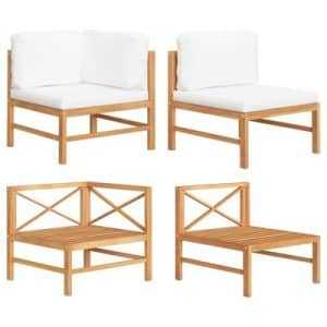 vidaXL 2 Piece Garden Lounge Set with Cream Cushions Teak Wood