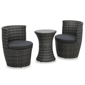 vidaXL 3 Piece Bistro Set with Cushions Poly Rattan Grey