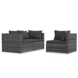 vidaXL 3 Piece Garden Lounge Set with Cushions Black Poly Rattan