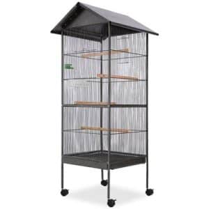 vidaXL Bird Cage with Roof Black 66x66x155 cm Steel