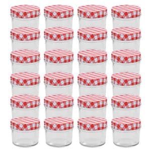 vidaXL Glass Jam Jars with White and Red Lids 24 pcs 110 ml