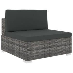 vidaXL Sectional Middle Seat 1 pc with Cushions Poly Rattan Grey